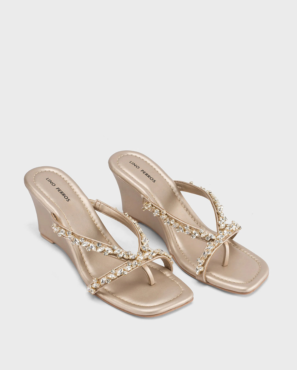 Victoria Gold Crystal Strap Wedges - Lino Perros