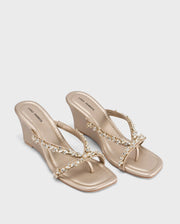 Victoria Gold Crystal Strap Wedges