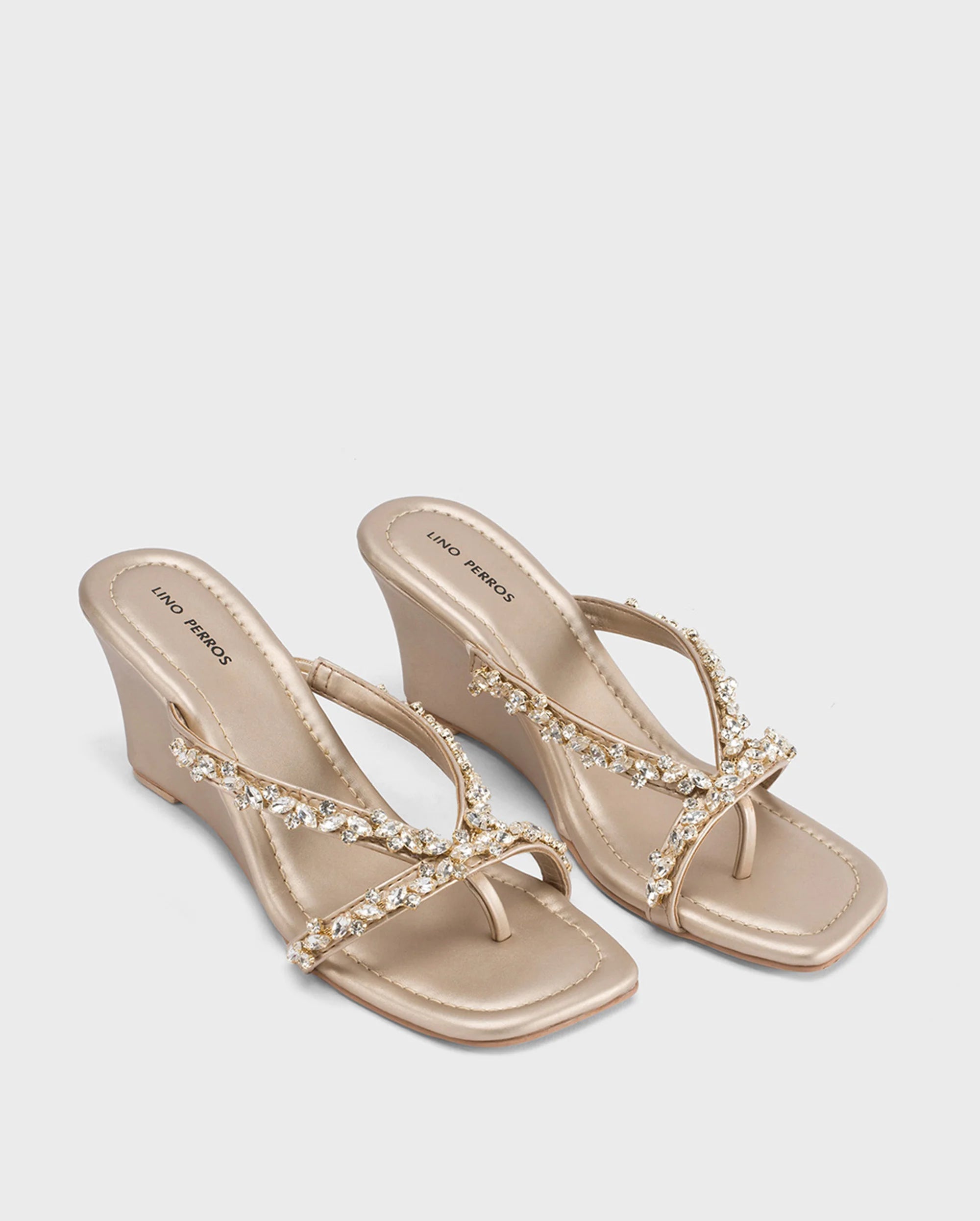 Victoria Gold Crystal Strap Wedges - Lino Perros