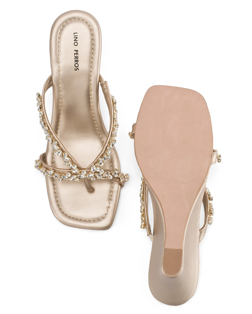 Victoria Gold Crystal Strap Wedges - Lino Perros