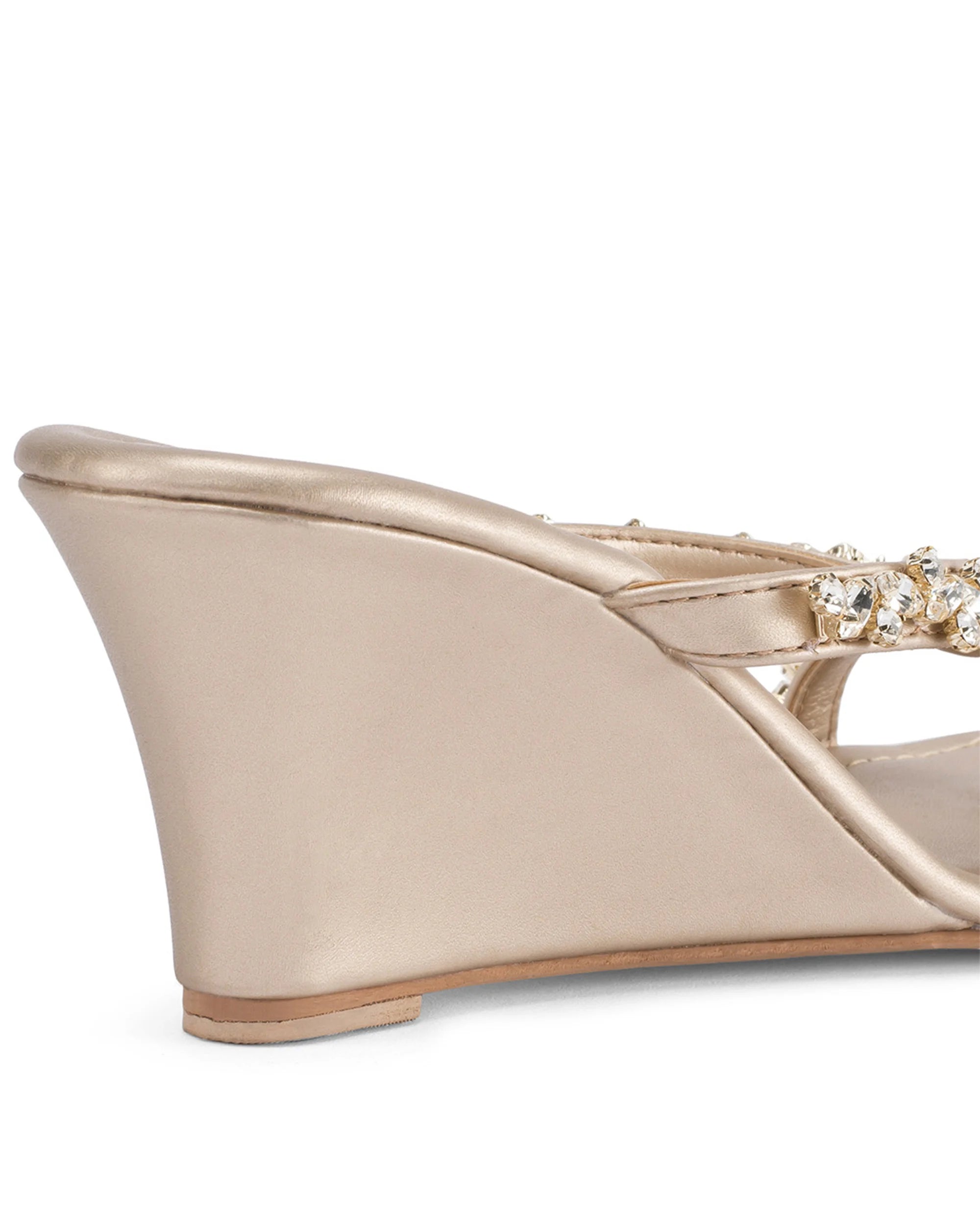 Victoria Gold Crystal Strap Wedges - Lino Perros
