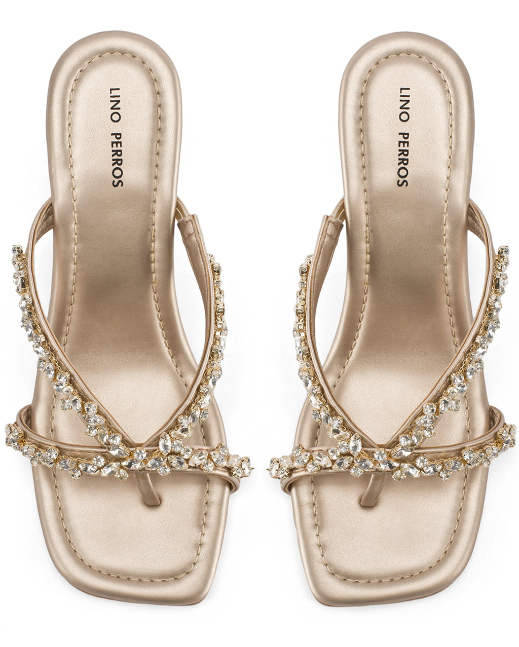 Victoria Gold Crystal Strap Wedges - Lino Perros