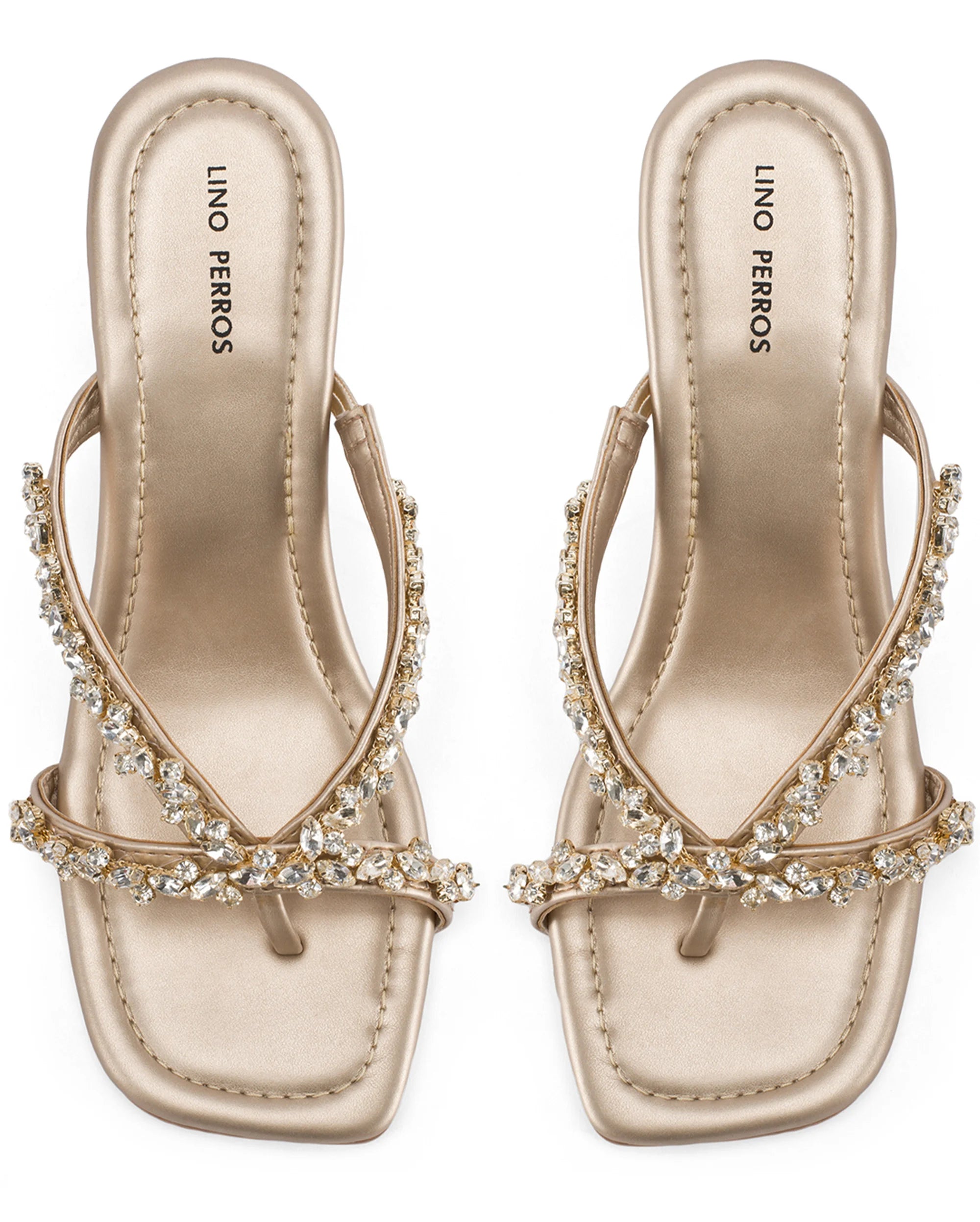 Victoria Gold Crystal Strap Wedges - Lino Perros