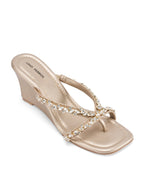 Victoria Gold Crystal Strap Wedges - Lino Perros