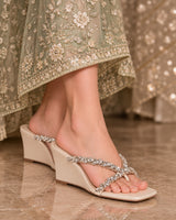 Victoria Gold Crystal Strap Wedges