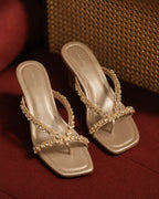 Victoria Gold Crystal Strap Wedges - Lino Perros