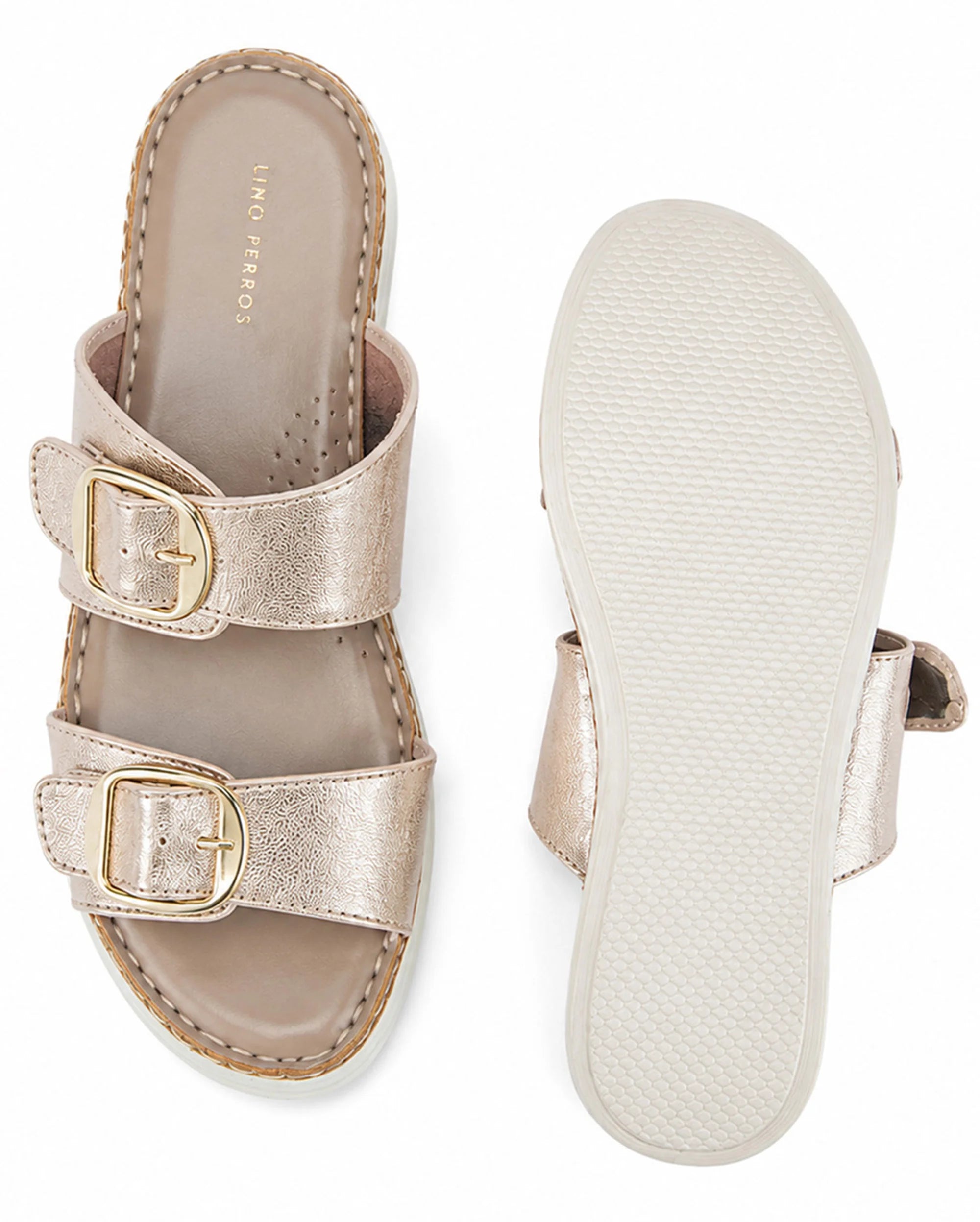 Lopez Rose-Gold Buckle Wedges - Lino Perros
