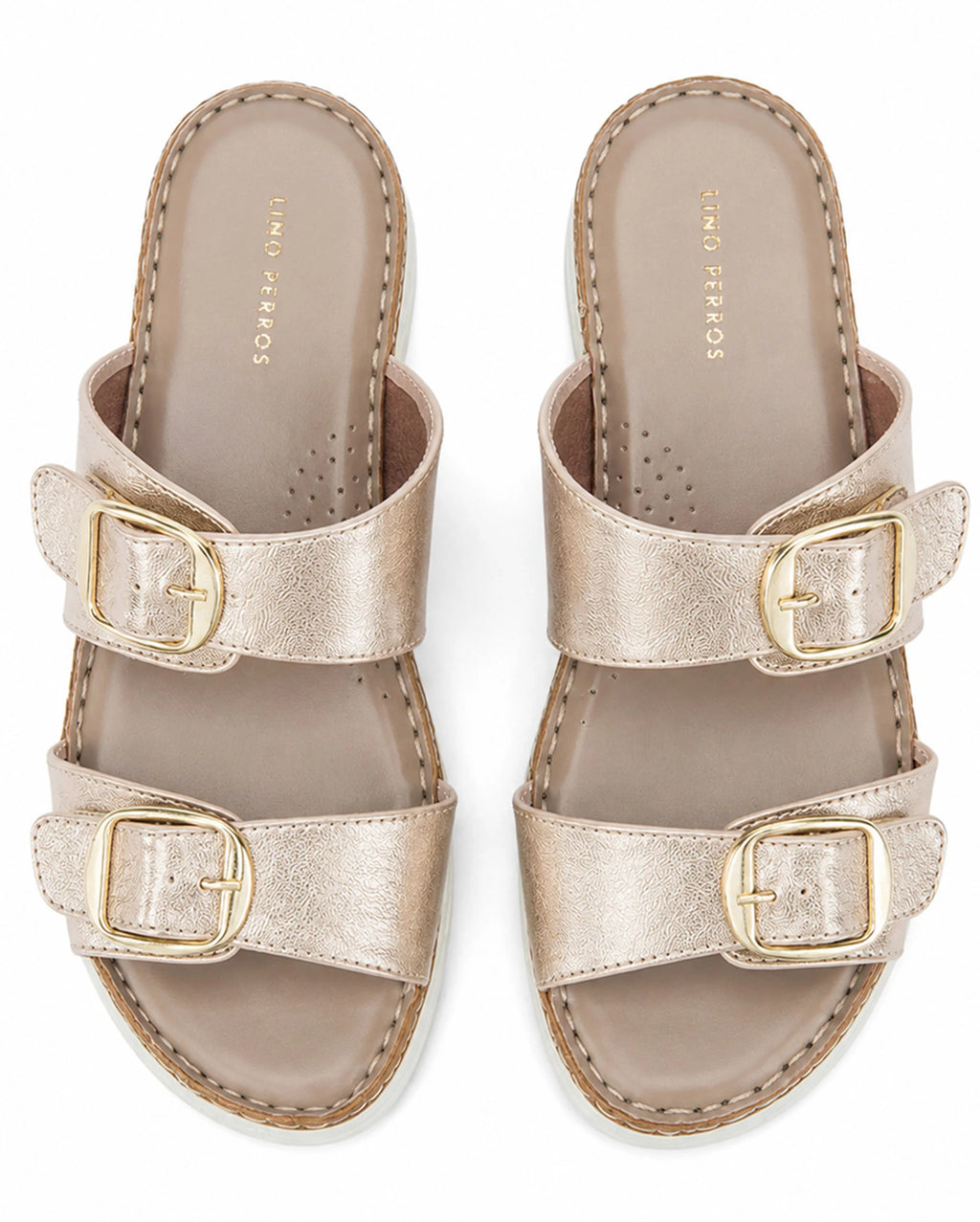 Lopez Rose-Gold Buckle Wedges - Lino Perros