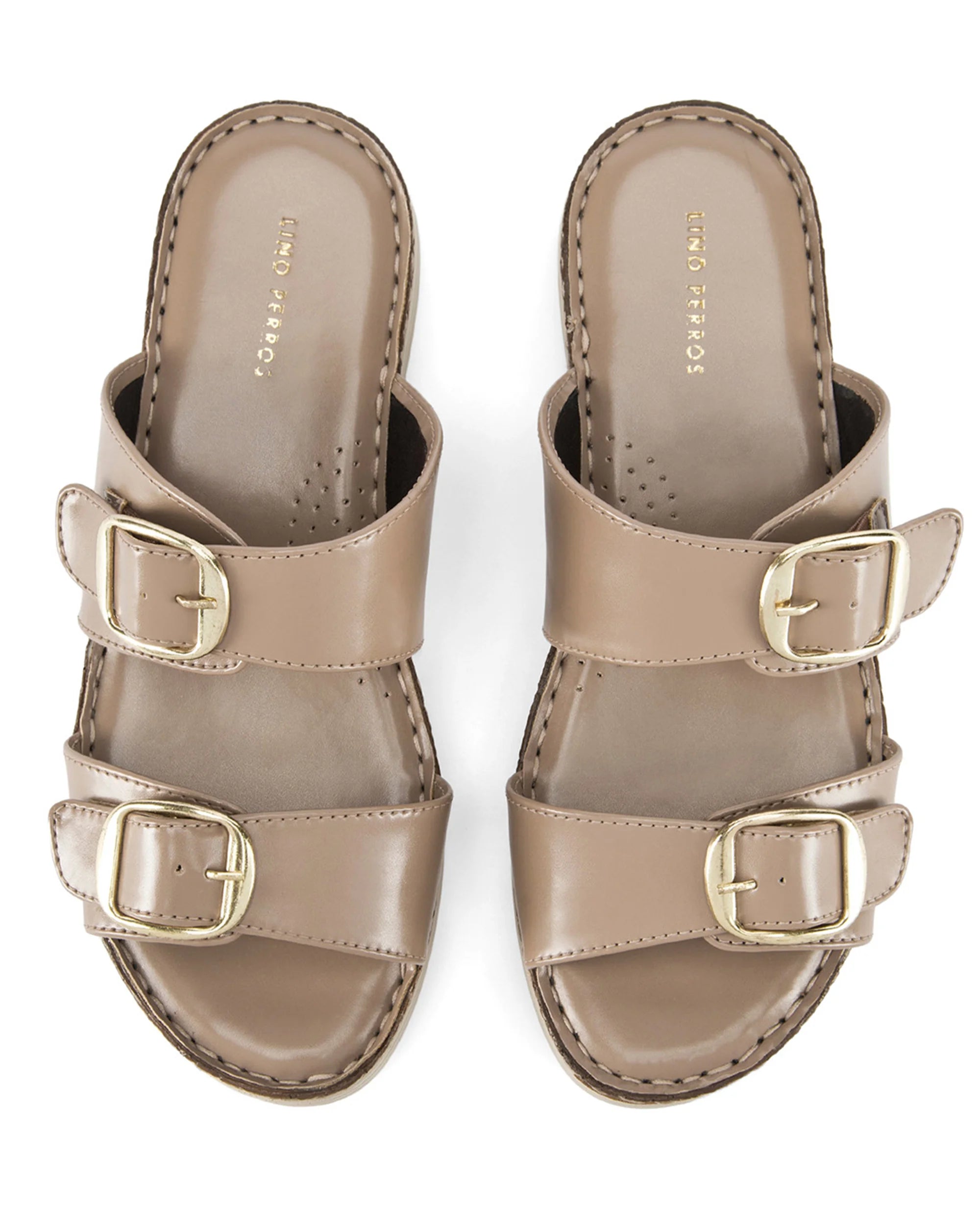 Lopez Taupe Buckle Wedges - Lino Perros