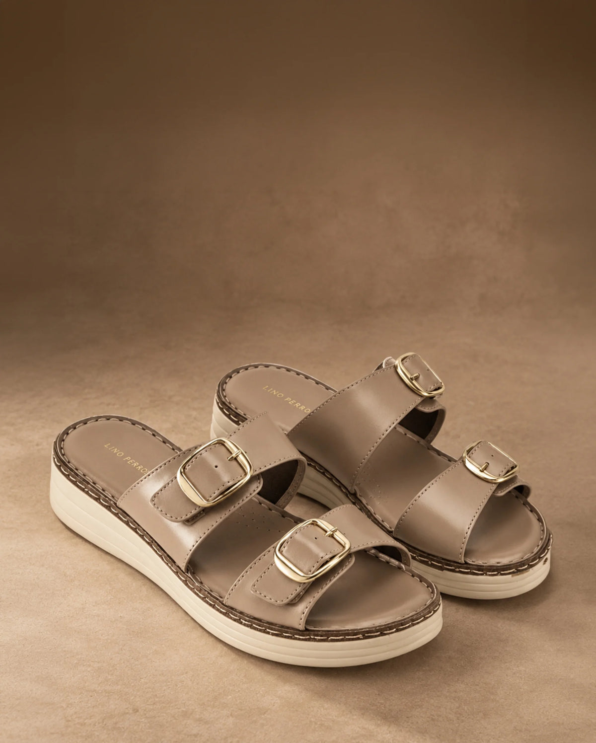 Lopez Taupe Buckle Wedges - Lino Perros