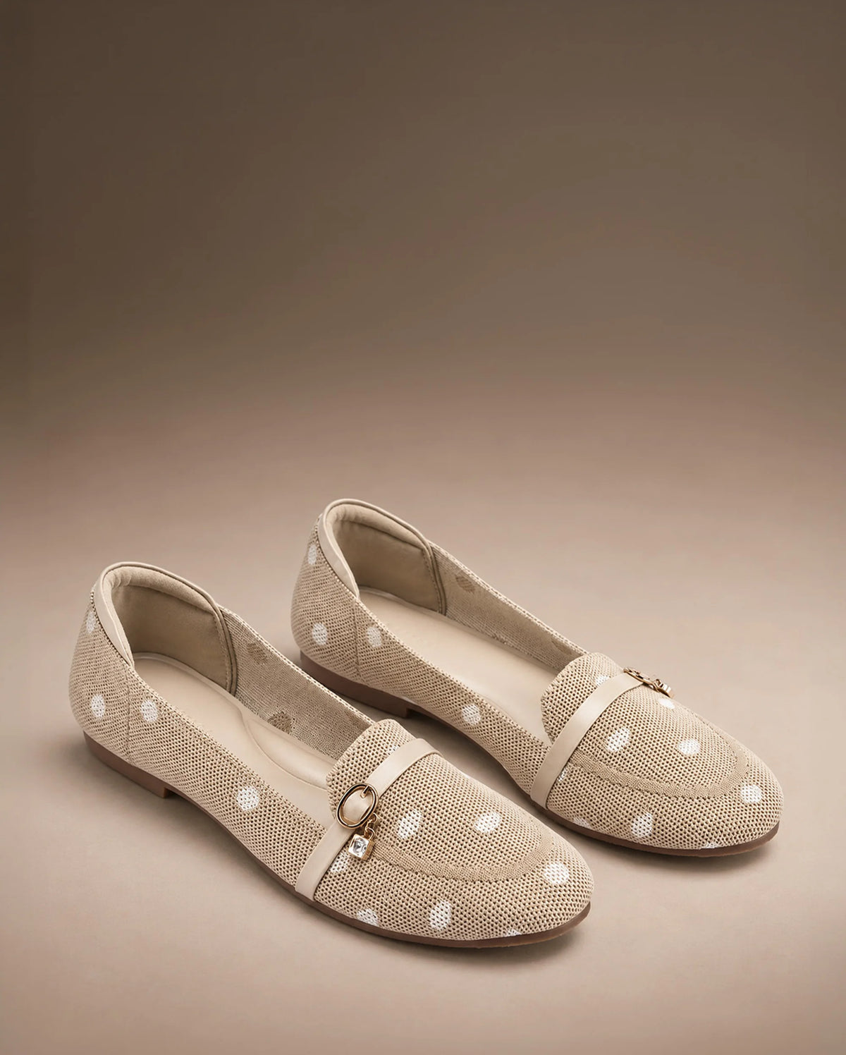 Hepburn Beige Polka Charm Loafers - Lino Perros