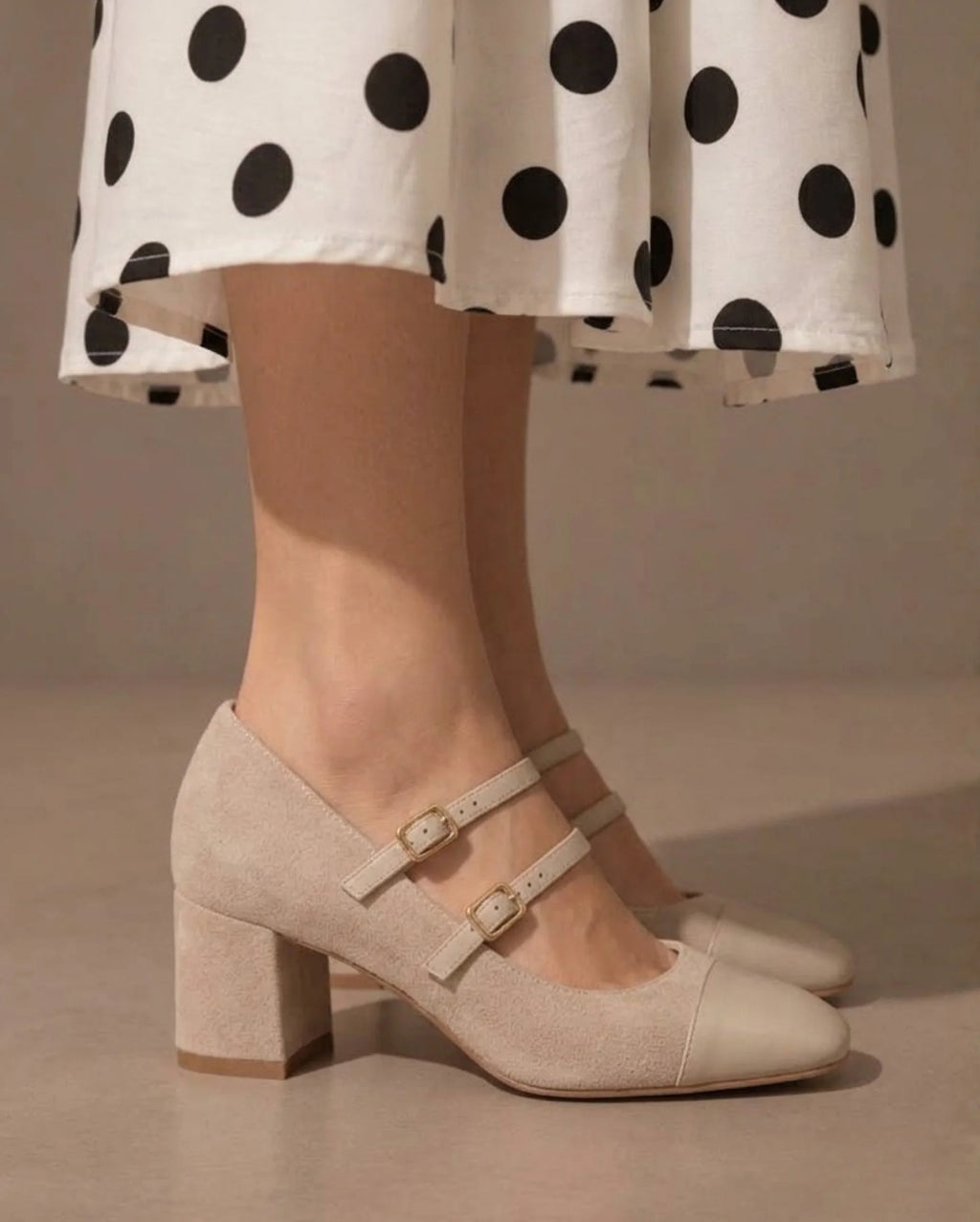 Hepburn Beige Belle Buckle Heels | Lino Perros