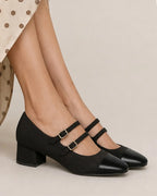 Hepburn Black Belle Buckle Heels - Lino Perros