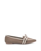 Hepburn Taupe Daisy Bow Loafers - Lino Perros