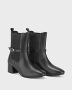 Ava Belted Charm Black Ankle Boots
