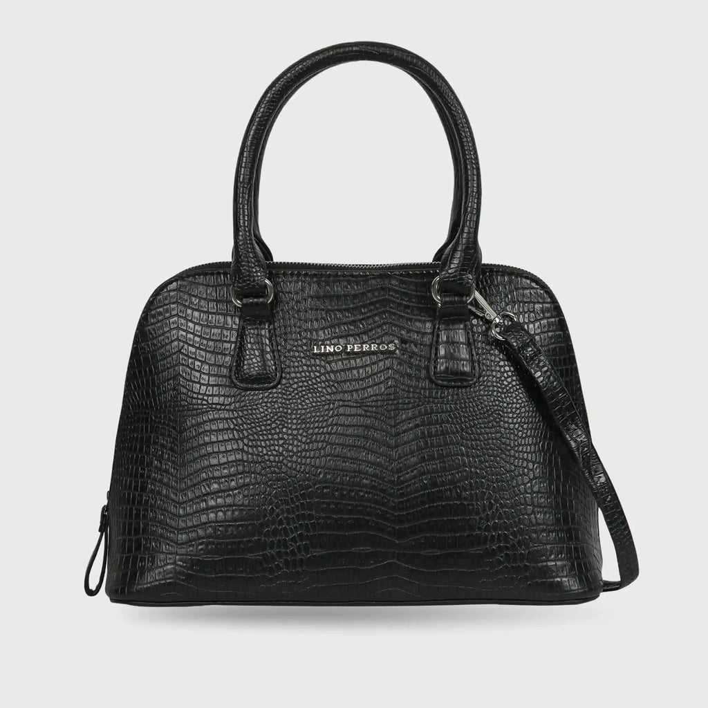 Voyage Rome Croco Black Satchel Bag - Lino Perros