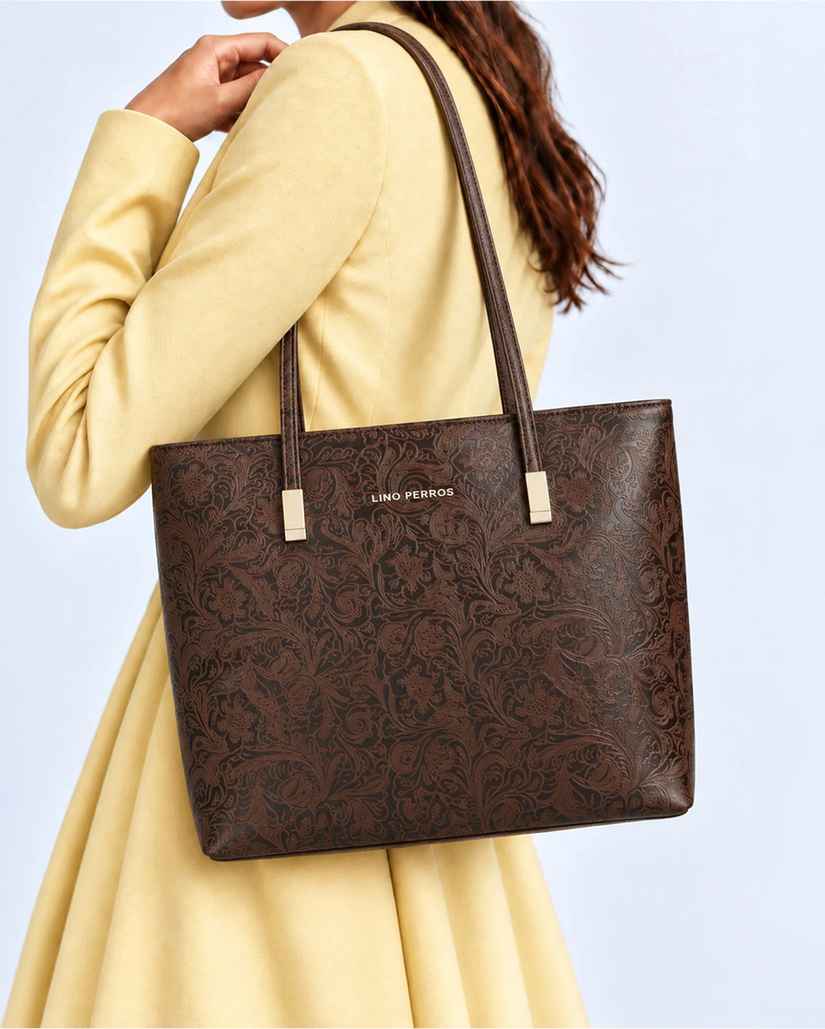 Avril Minimalist Floral Brown Tote Bag - Lino Perros