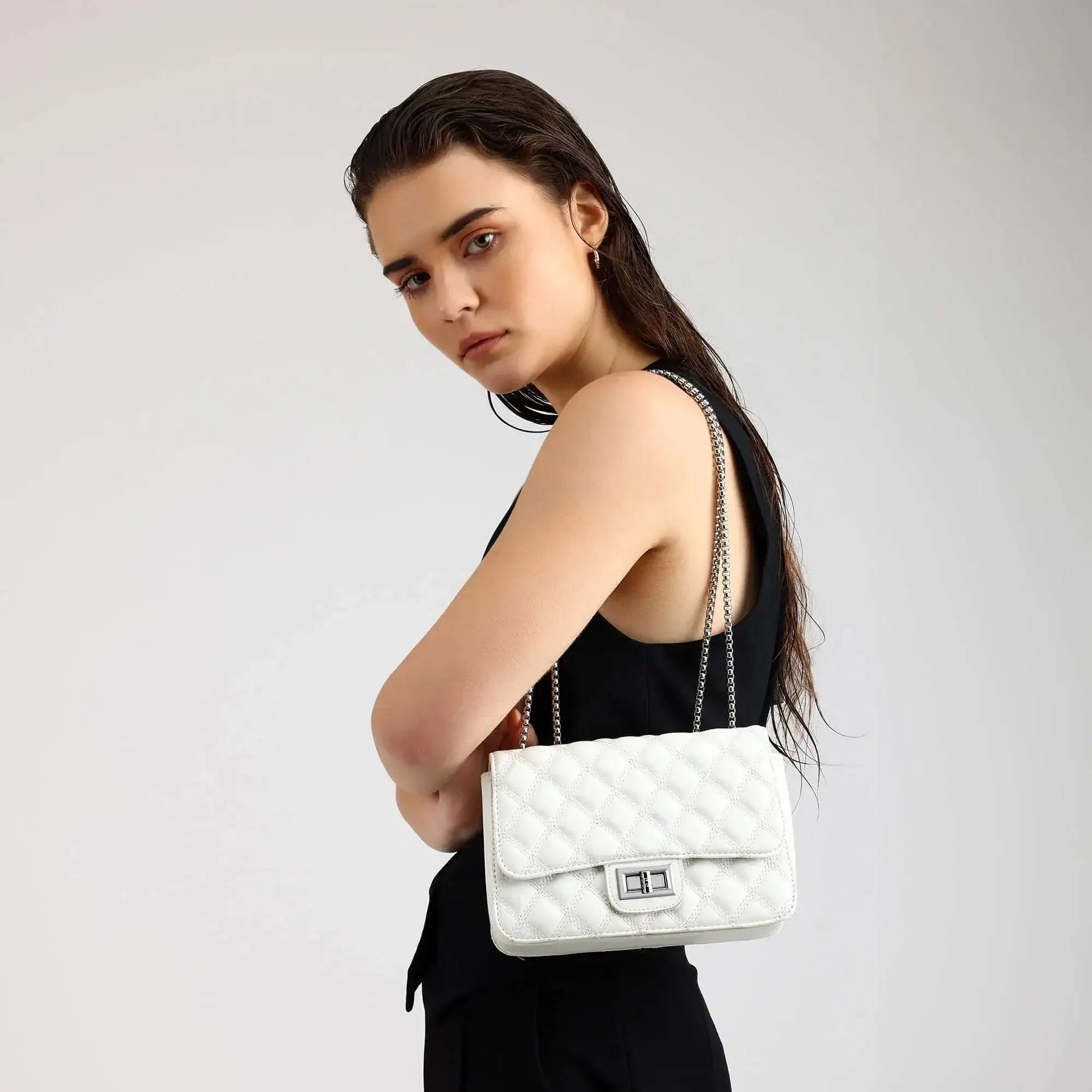 Maddie High Fashion White Shoulder Bag - Lino Perros