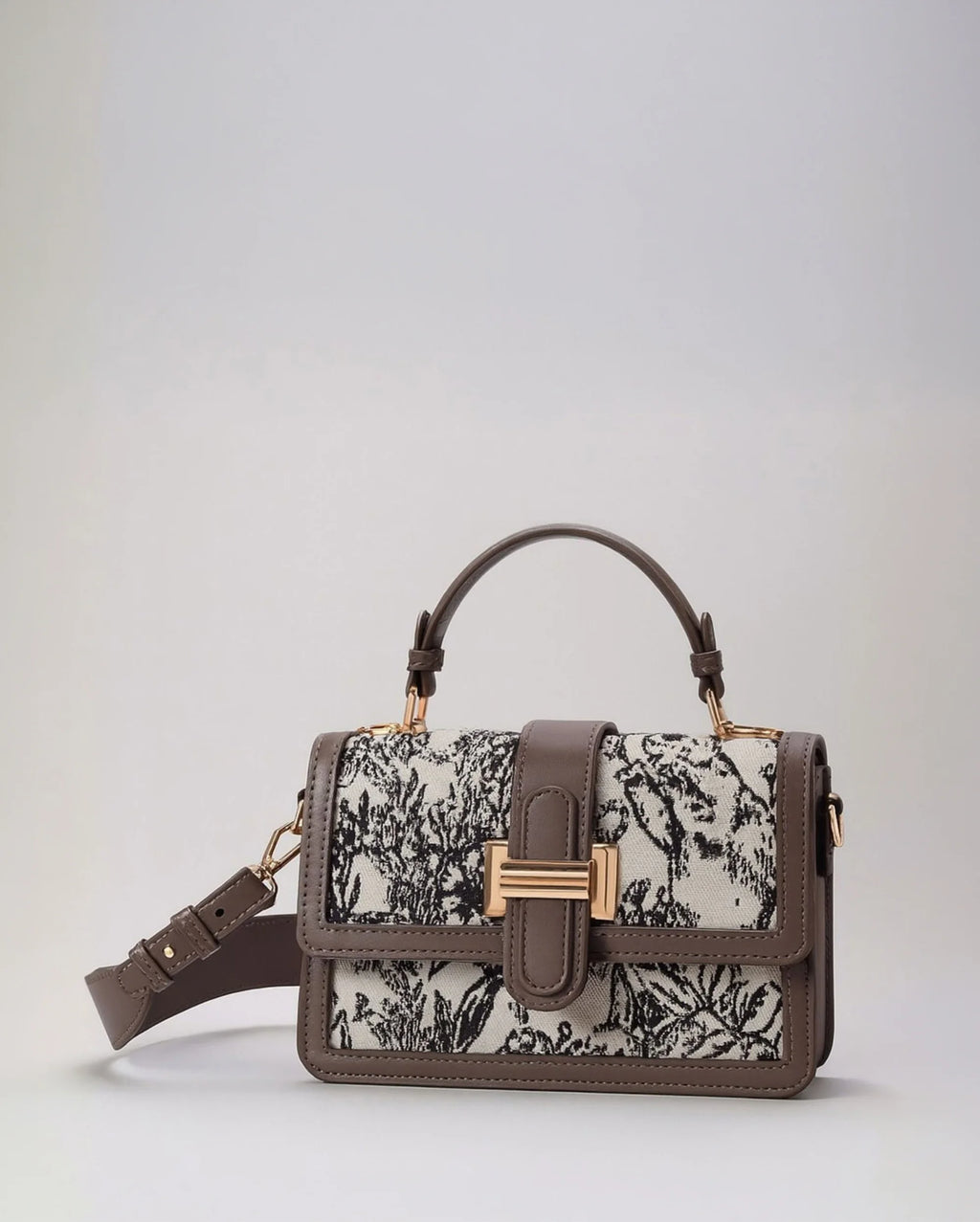 Valley Floral-Infused Brown Satchel Bag - Lino Perros