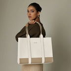 Voyage Color-blocked Commuter Beige-White Tote bag - Lino Perros