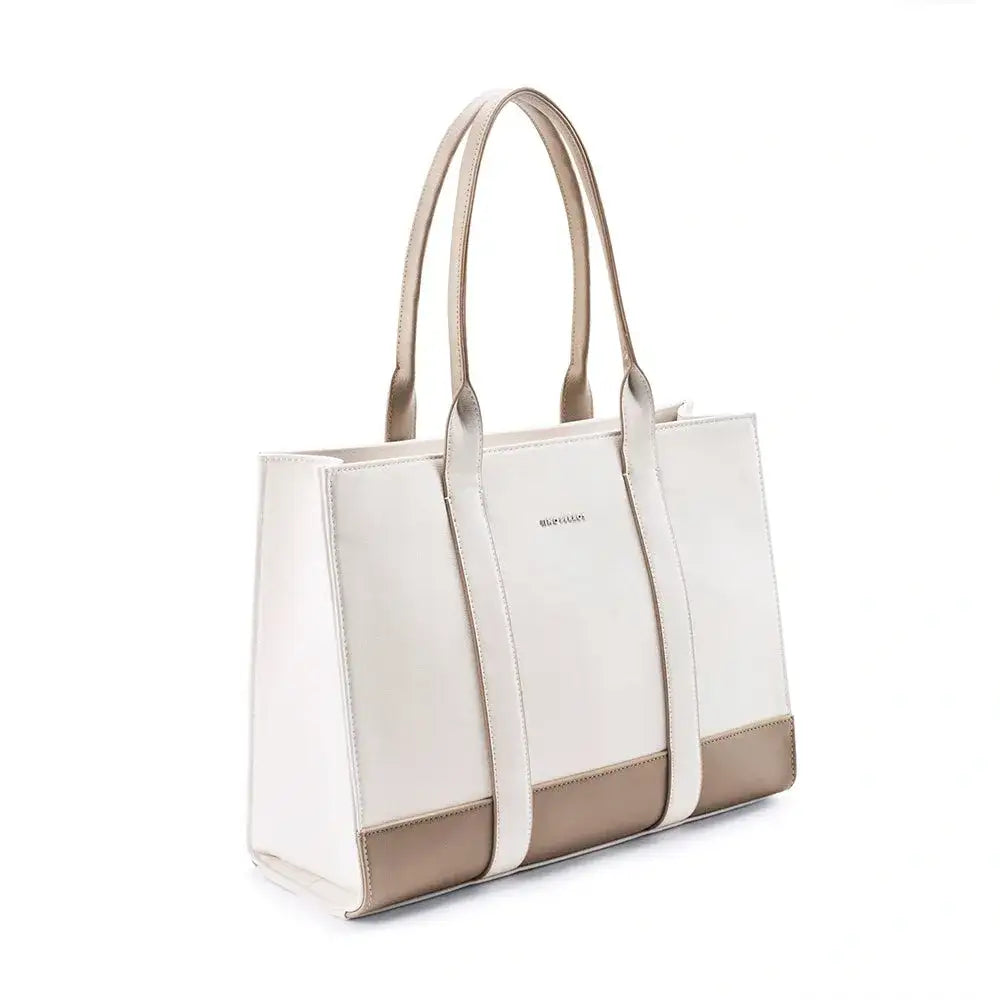 Voyage Color-blocked Commuter Beige-White Tote bag - Lino Perros