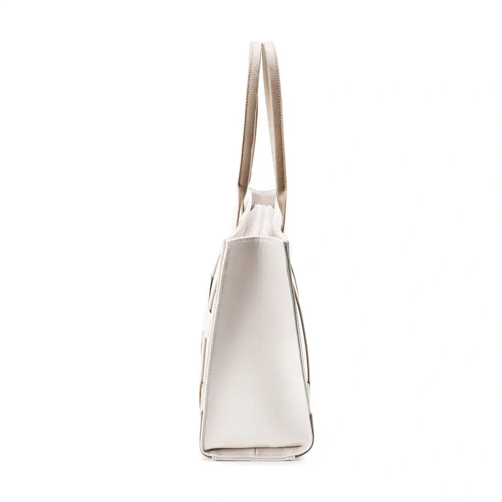 Voyage Color-blocked Commuter Beige-White Tote bag - Lino Perros