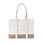 Voyage Color-blocked Commuter Beige-White Tote bag - Lino Perros