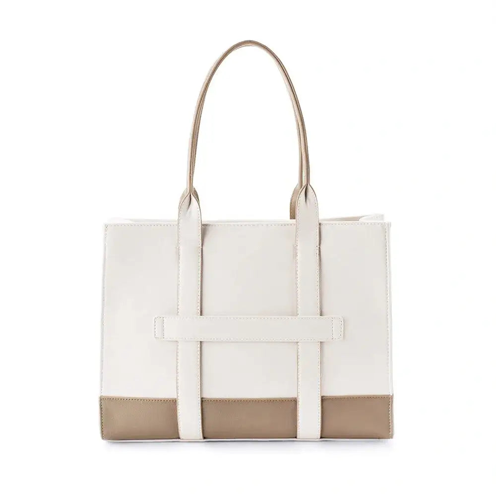 Voyage Color-blocked Commuter Beige-White Tote bag - Lino Perros