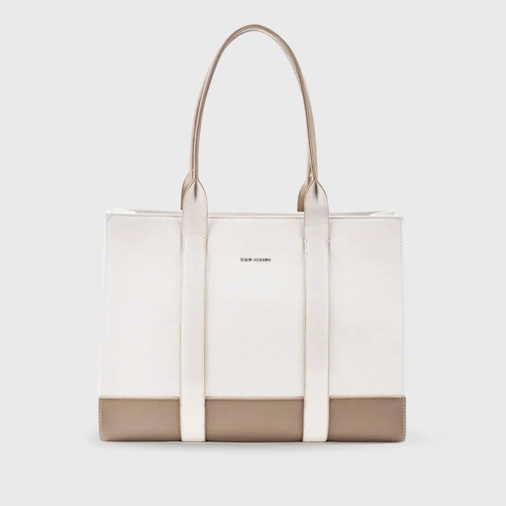Voyage Color-blocked Commuter Beige-White Tote bag - Lino Perros