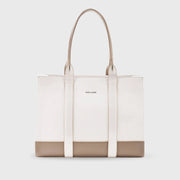 Voyage Color-blocked Commuter Beige-White Tote bag