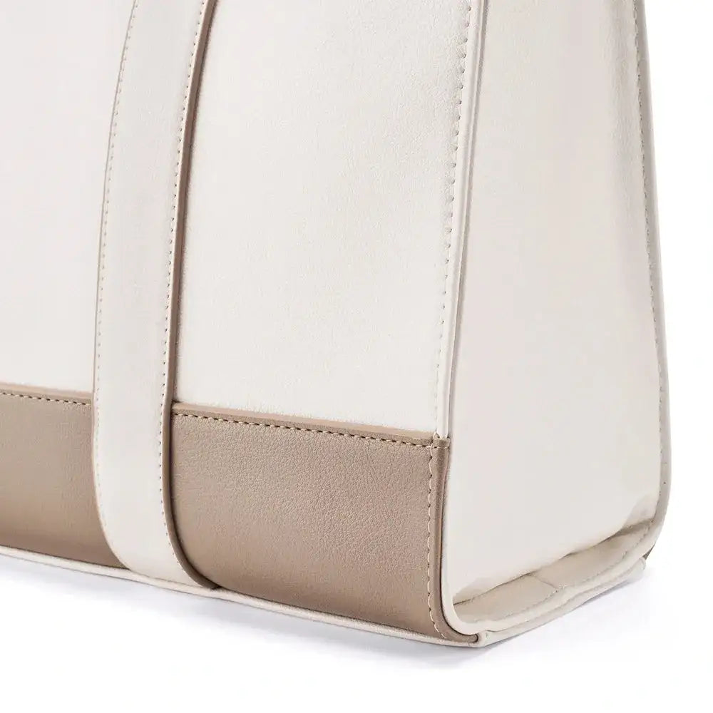 Voyage Color-blocked Commuter Beige-White Tote bag - Lino Perros