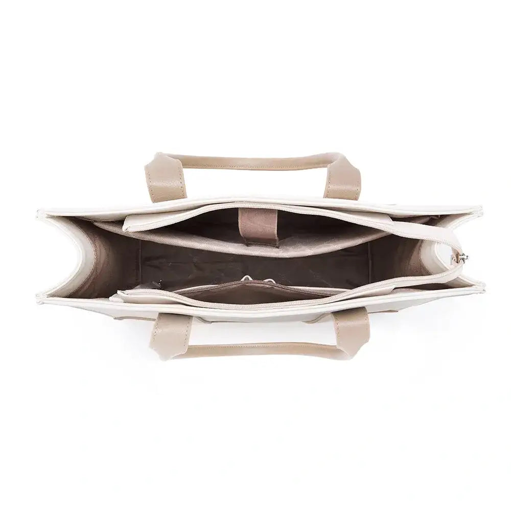 Voyage Color-blocked Commuter Beige-White Tote bag - Lino Perros