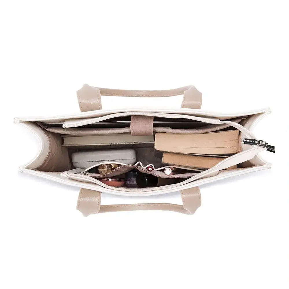 Voyage Color-blocked Commuter Beige-White Tote bag - Lino Perros