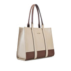 Voyage Color-blocked Commuter Beige Tan Tote bag - Lino Perros