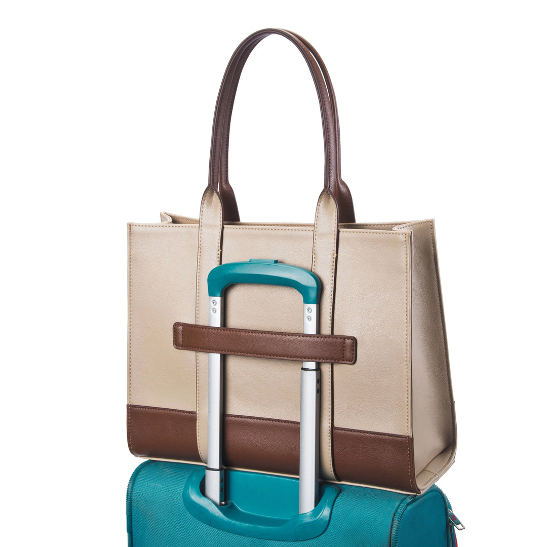 Voyage Color-blocked Commuter Beige Tan Tote bag