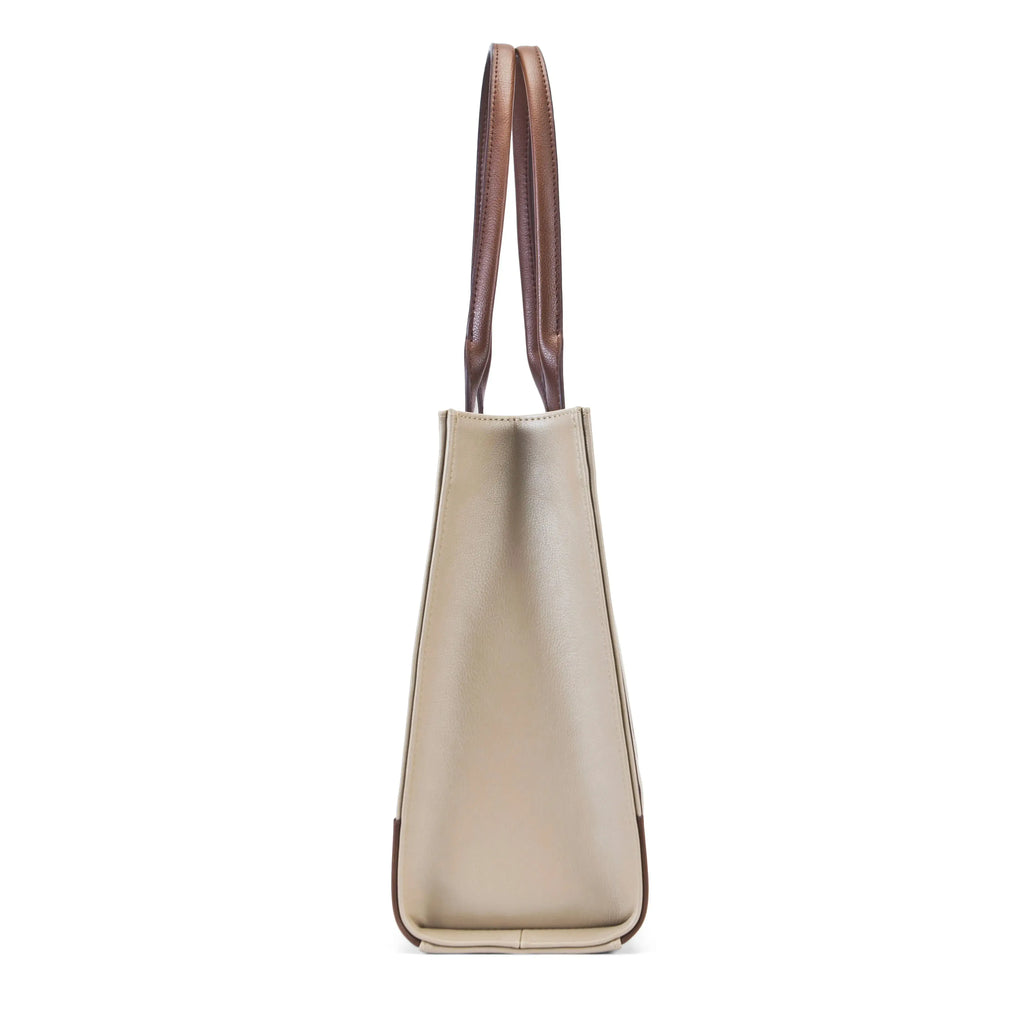 Voyage Color-blocked Commuter Beige Tan Tote bag - Lino Perros
