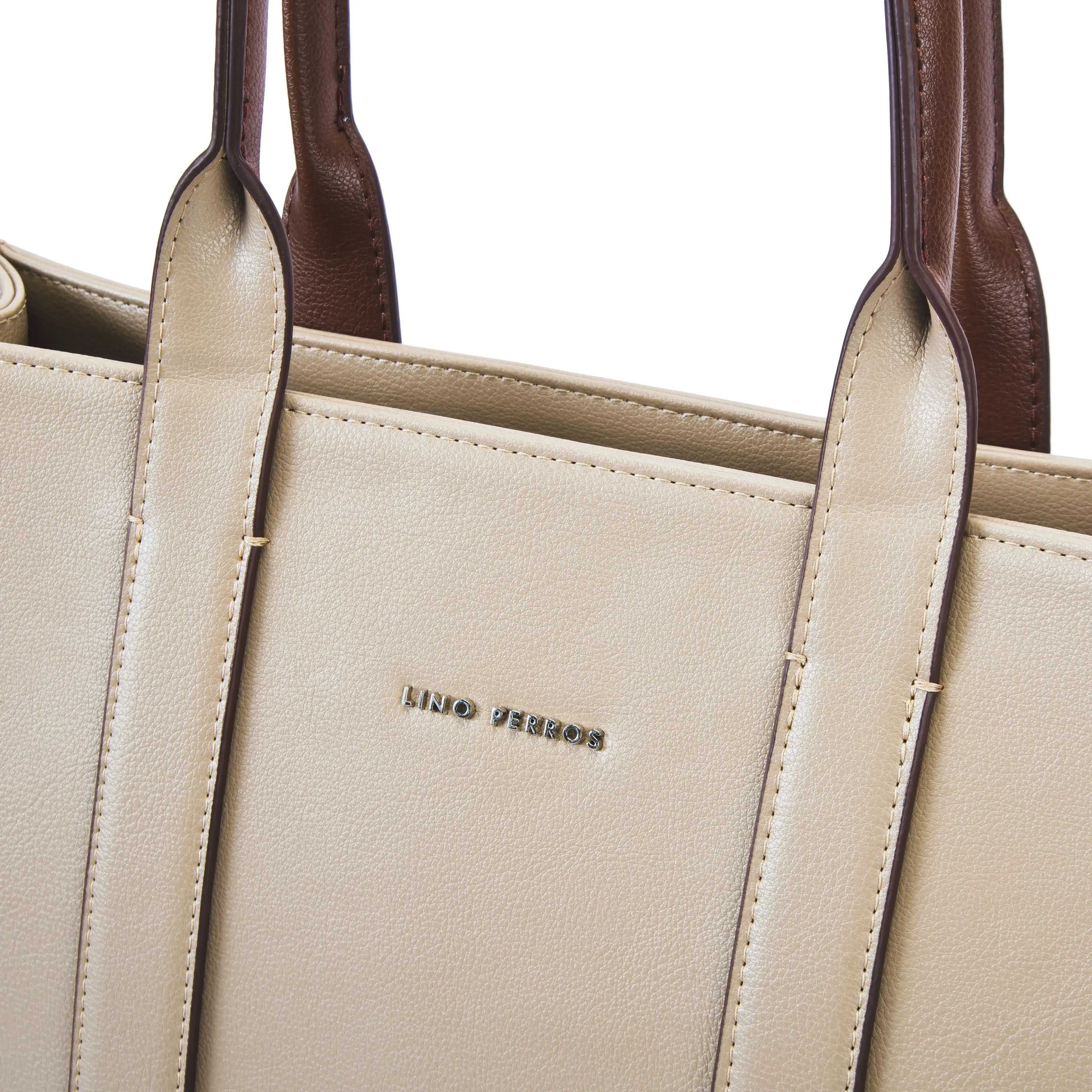 Voyage Color-blocked Commuter Beige Tan Tote bag - Lino Perros