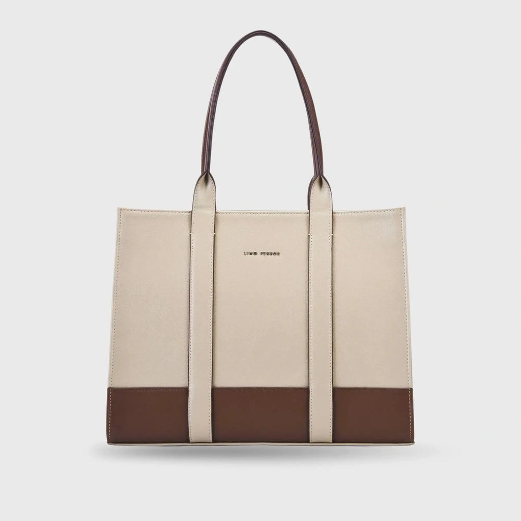 Voyage Color-blocked Commuter Beige Tan Tote bag - Lino Perros