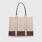 Voyage Color-blocked Commuter Beige Tan Tote bag - Lino Perros