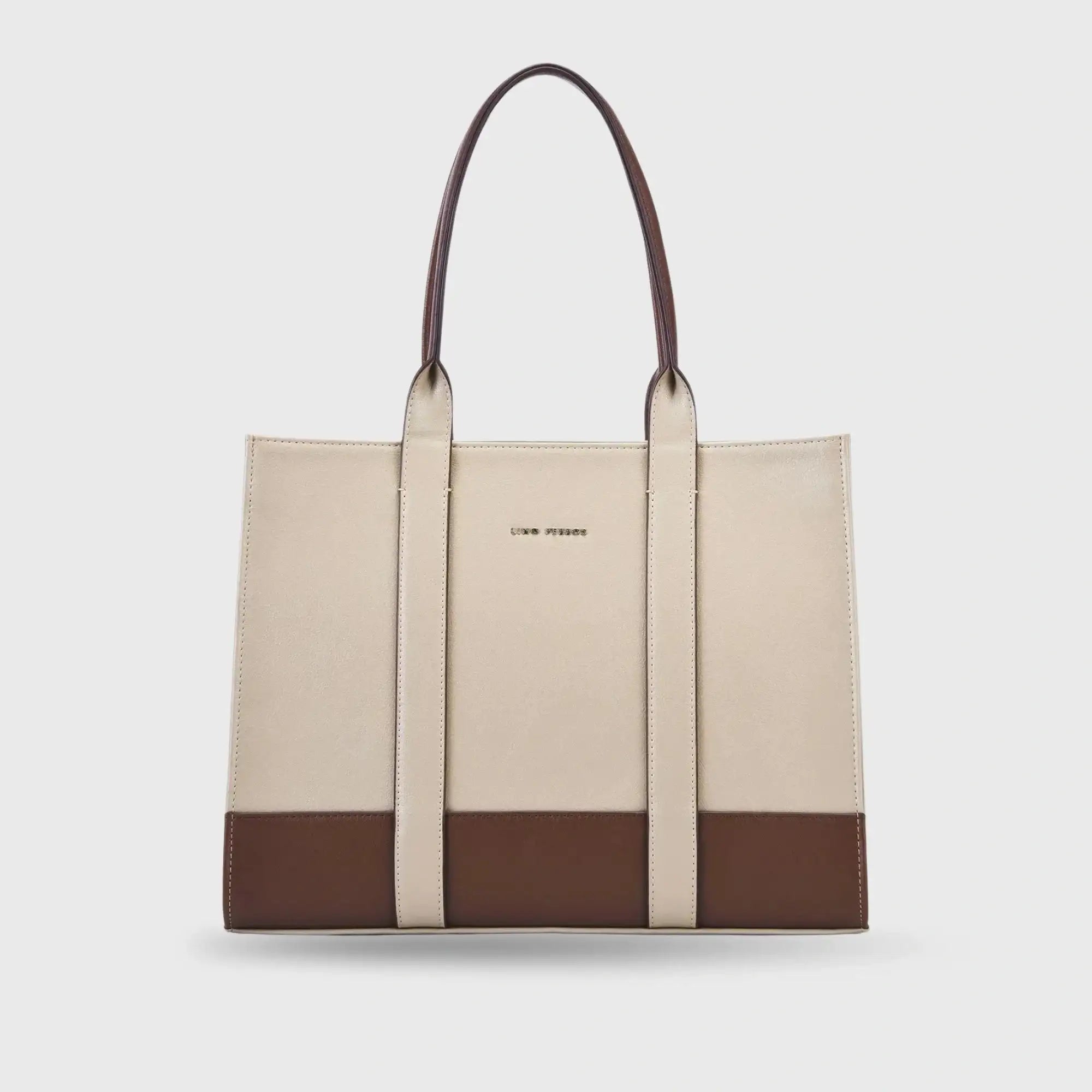Voyage Color-blocked Commuter Beige Tan Tote bag - Lino Perros