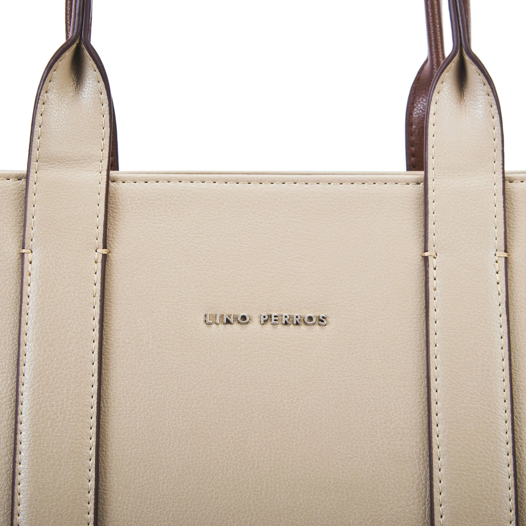 Voyage Color-blocked Commuter Beige Tan Tote bag - Lino Perros