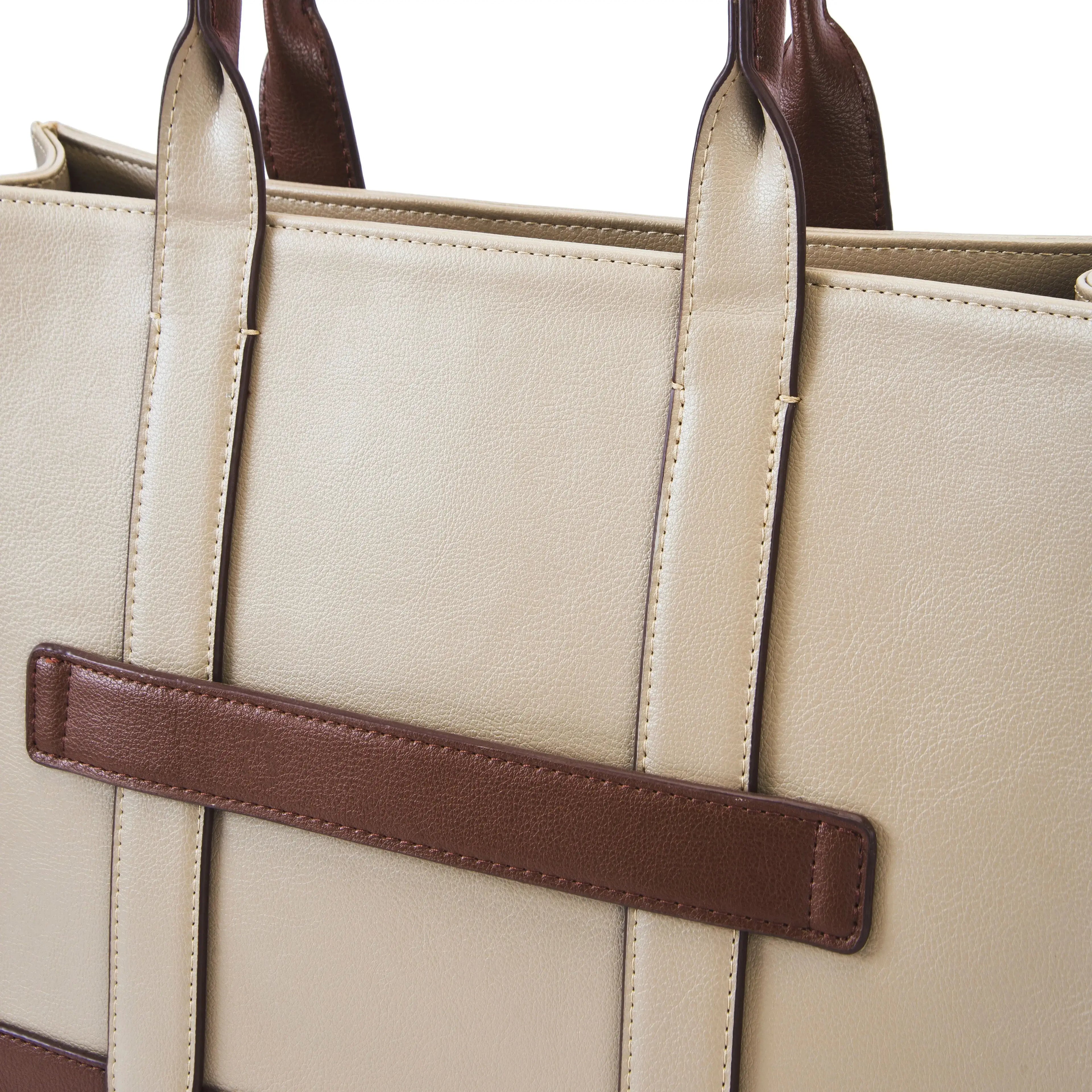 Voyage Color-blocked Commuter Beige Tan Tote bag - Lino Perros