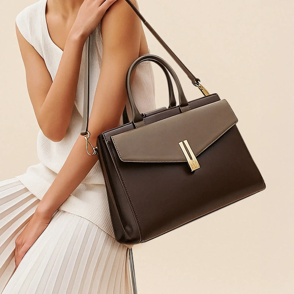 Monroe Structured Brown Satchel Bag - Lino Perros