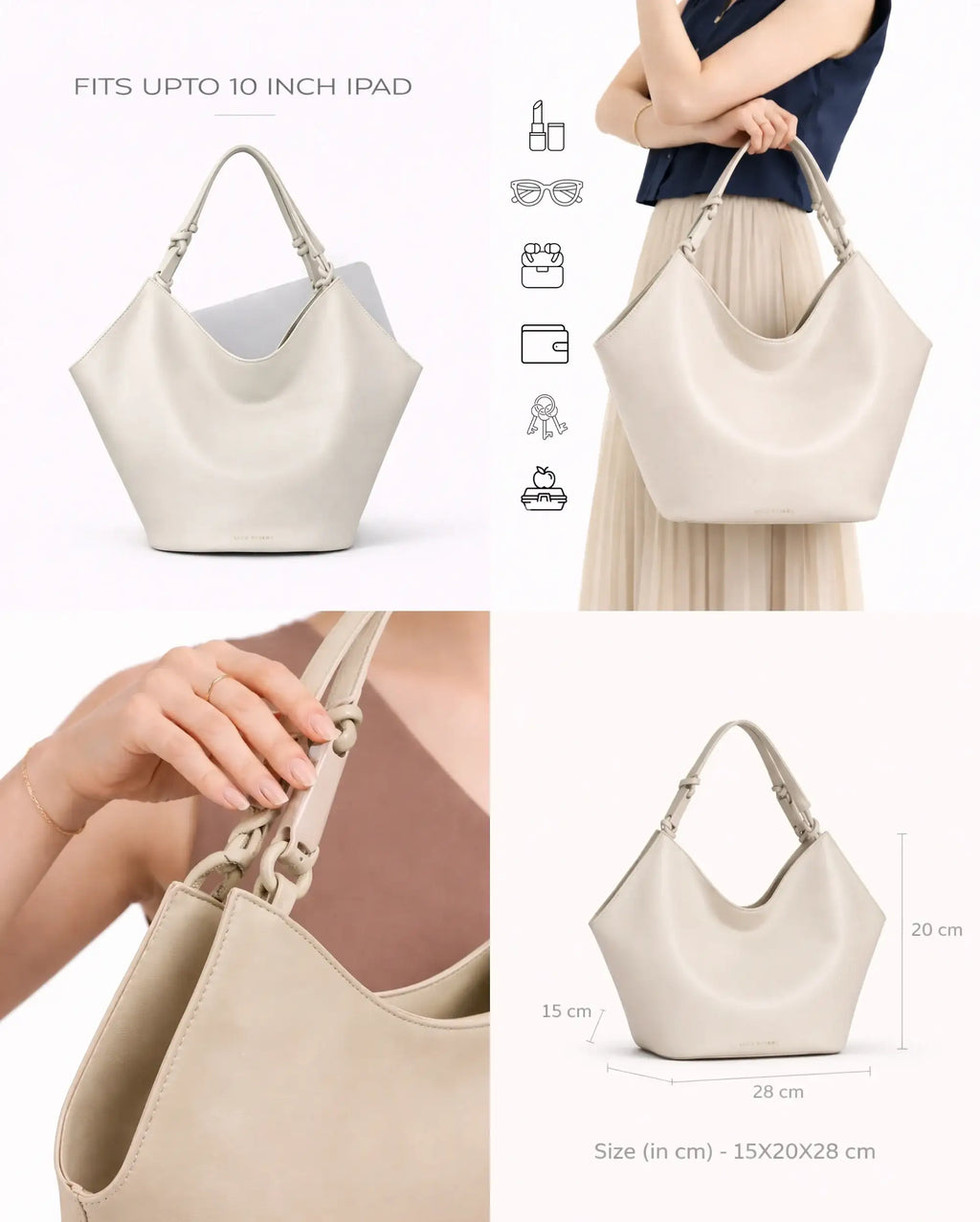 Avril White Slouchy Beige Bucket Hobo - Lino Perros