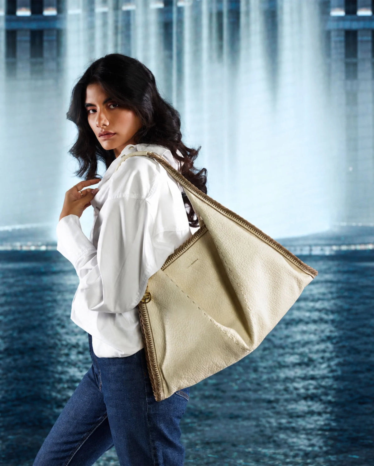 Avril Stylized Beige Hobo Tote - Lino Perros