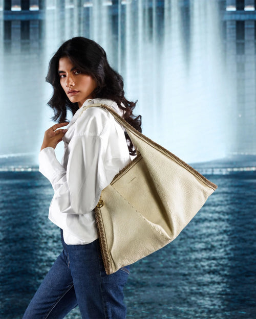 Avril Stylized Beige Hobo Tote - Lino Perros