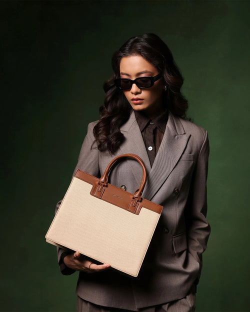 Monroe Luxe Beige Satchel Bag - Lino Perros