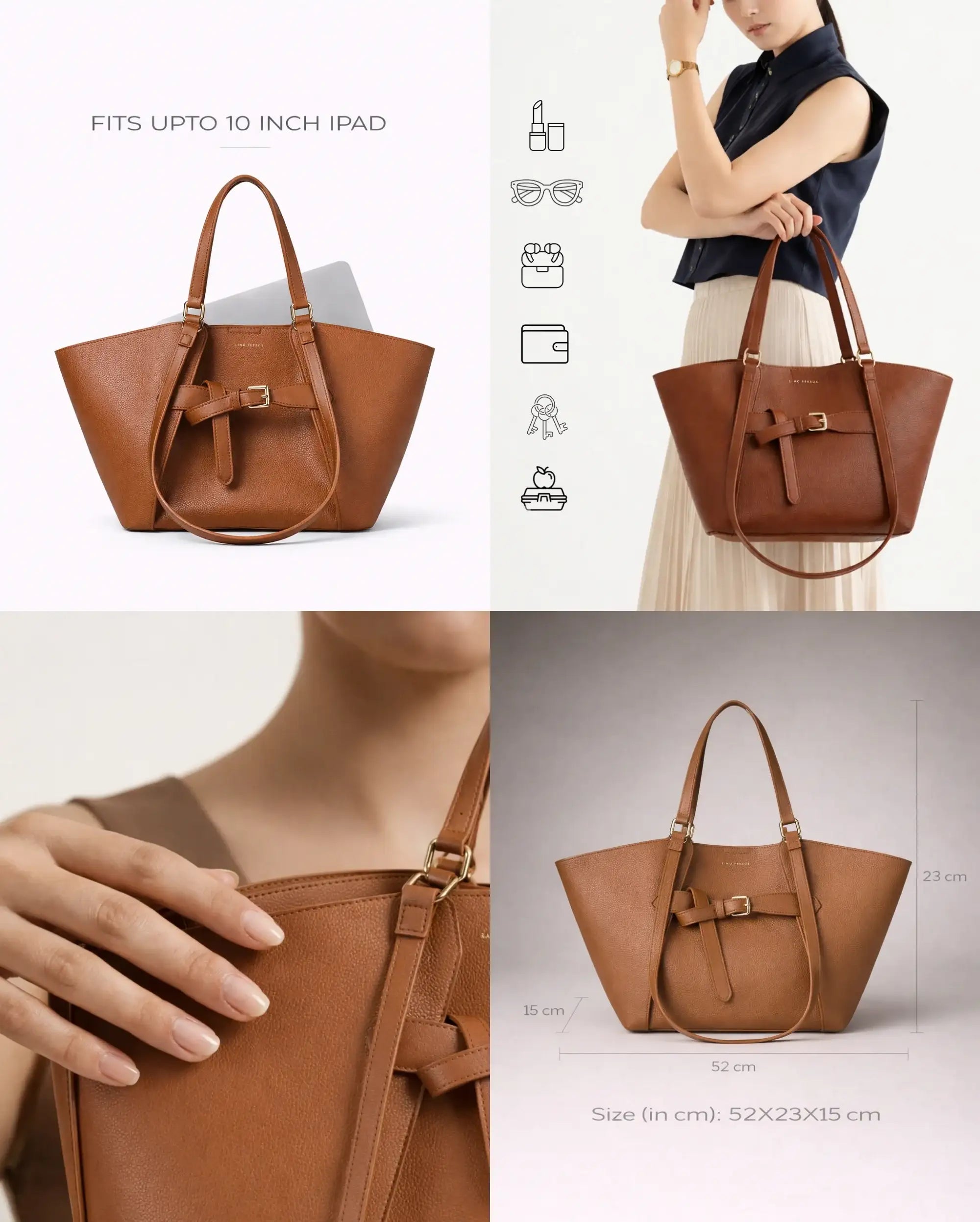 Ella Poise Brown Tote Bag - Lino Perros