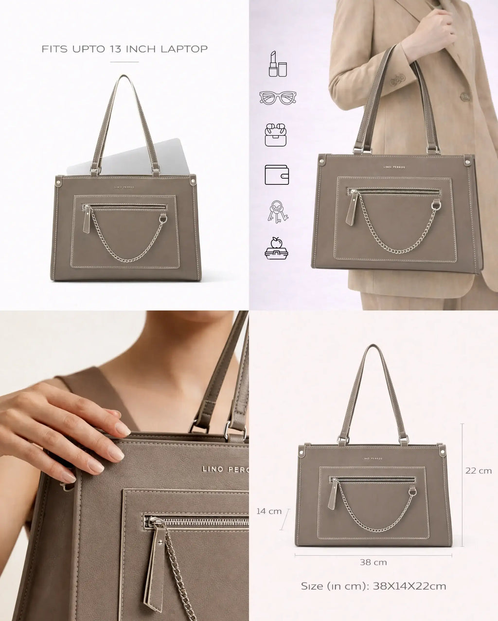 Monroe Grace Taupe Tote Bag - Lino Perros