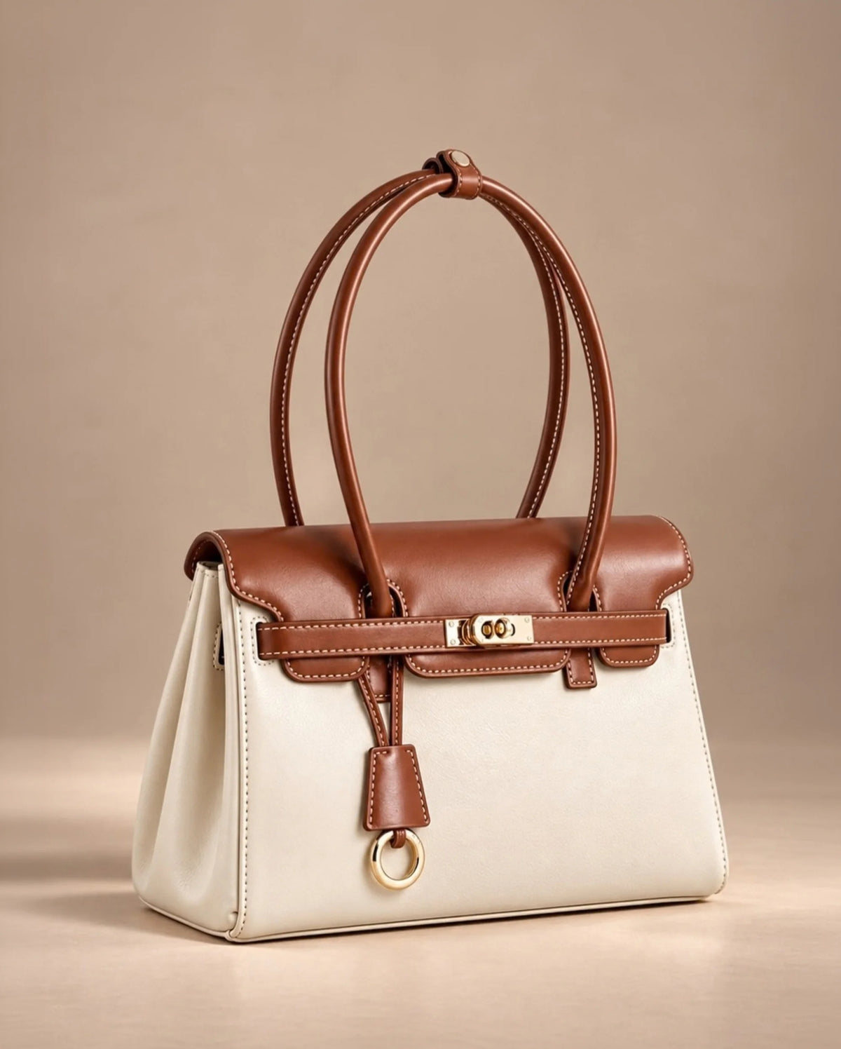 Ella Luxe Flap Beige Shoulder Bag